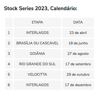 Calendário das séries